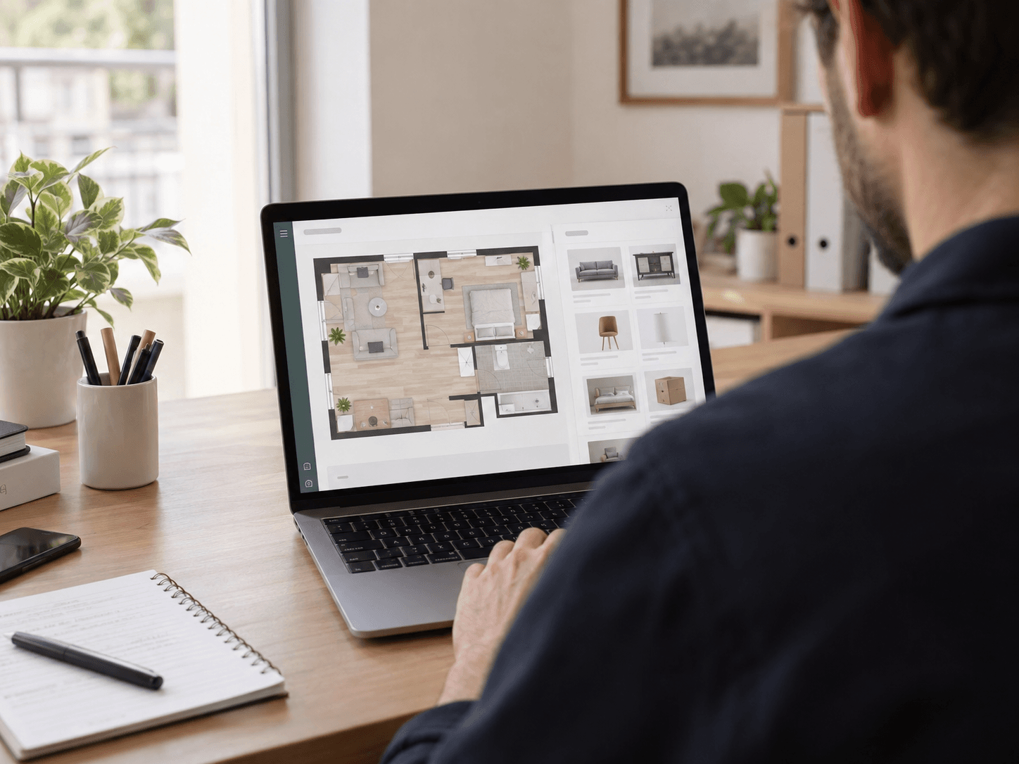 Professionnel examinant à distance le plan et l’inventaire d’un logement